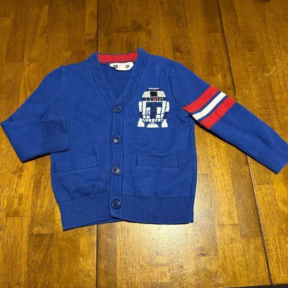 Star Wars R2D2 GAP Kids Boys Wool Blend Button up Cardigan Sweater Toddler Sz 2